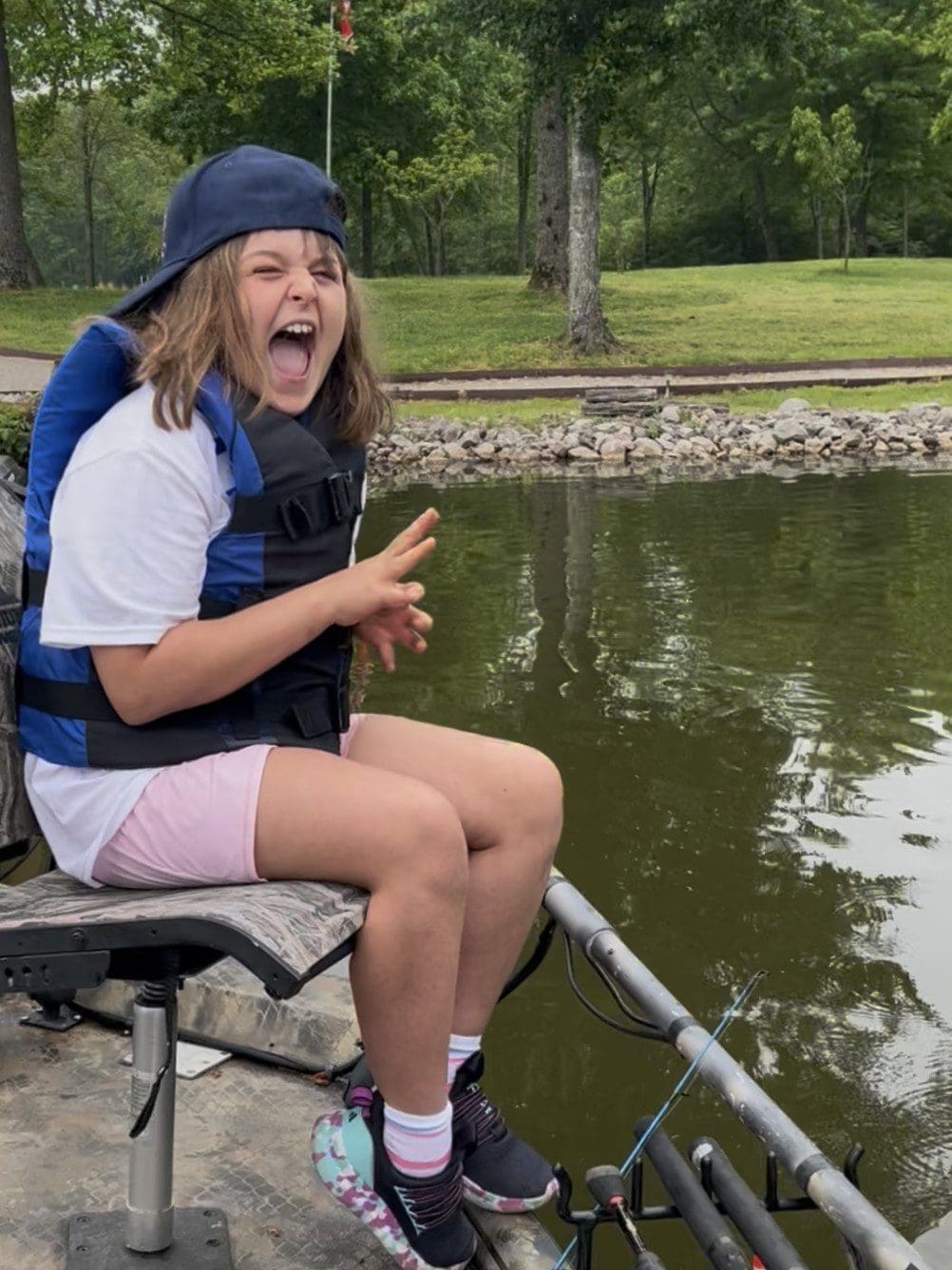 happy child on boat at indian lake