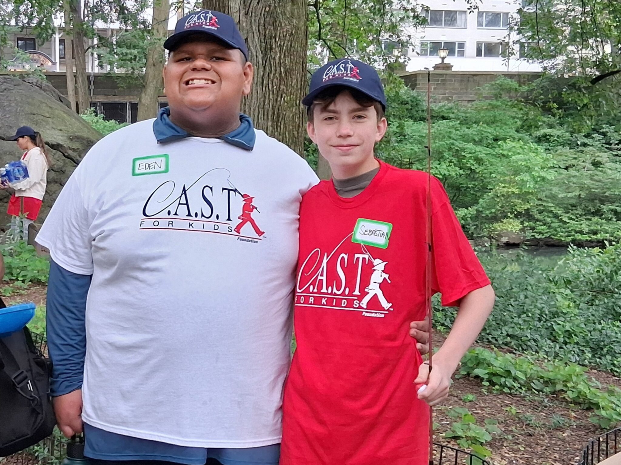 two children at central park pond
