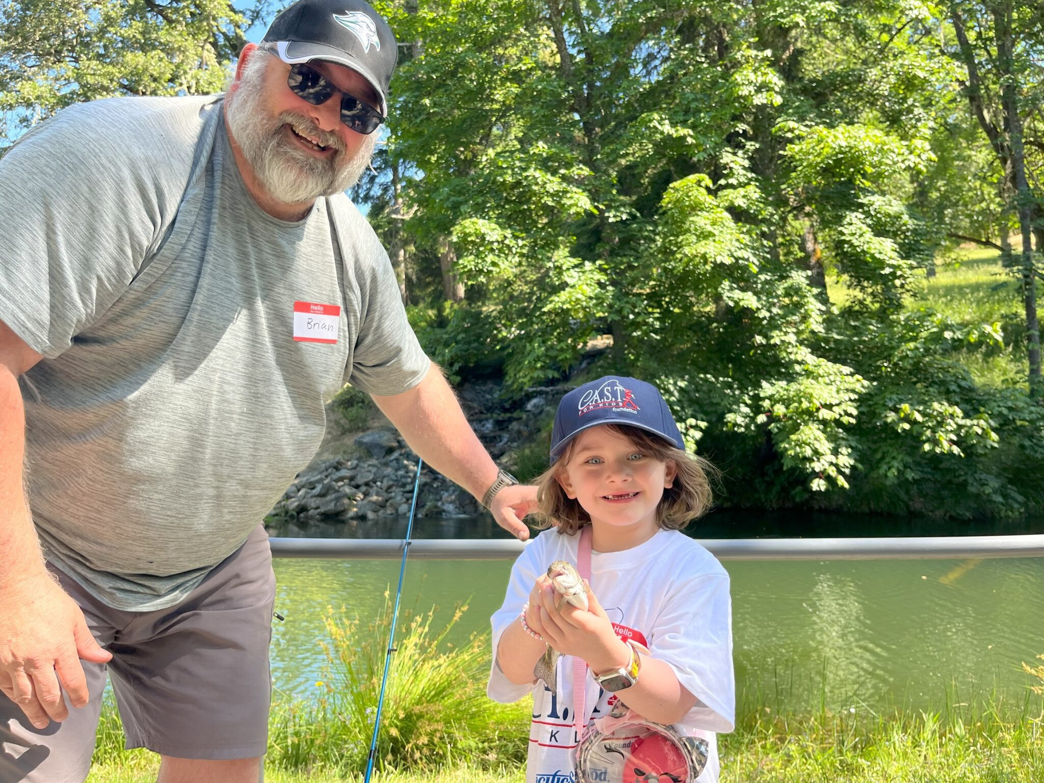 adult and child at bowman pond